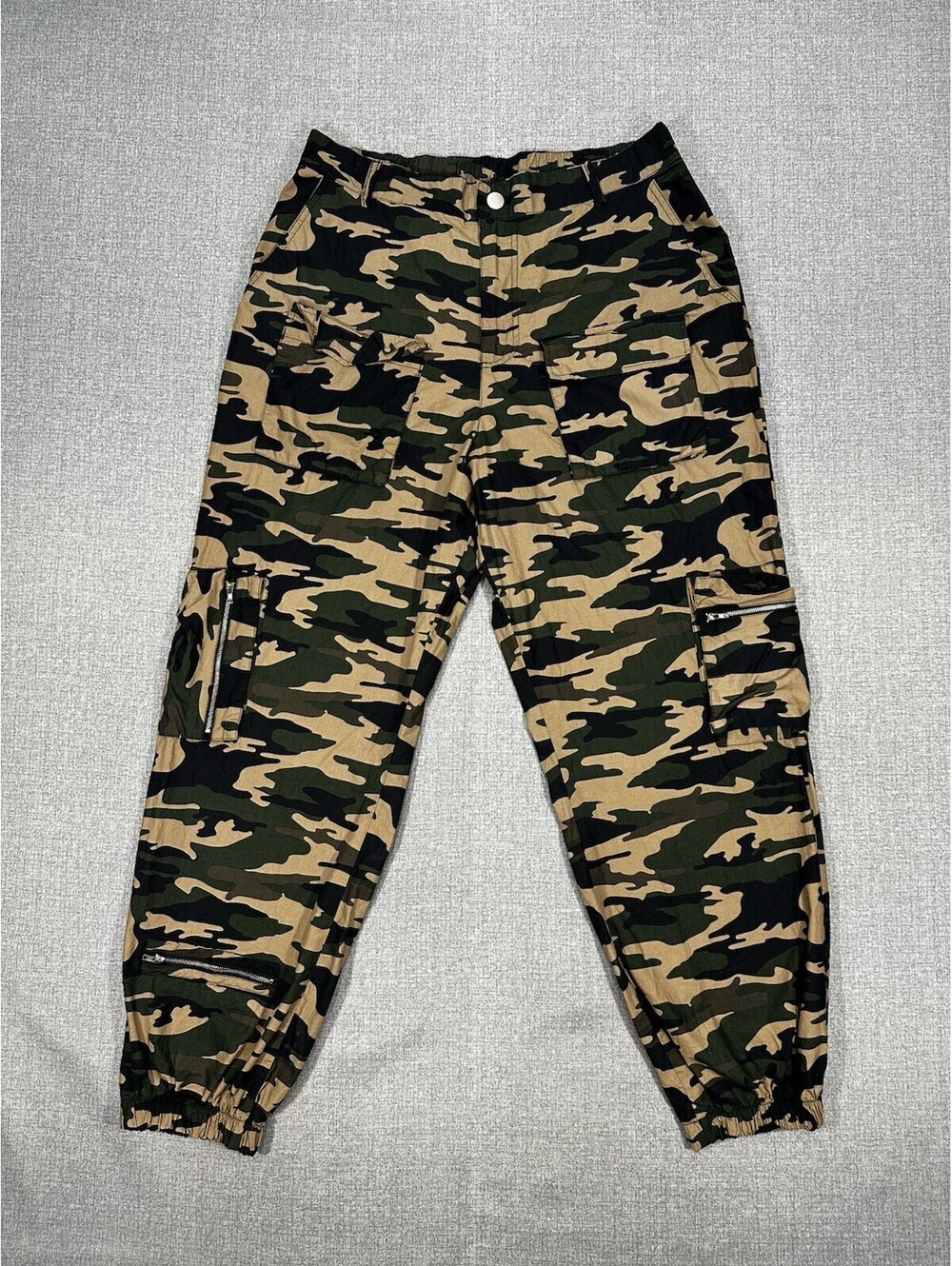 Rue21 Camo Cargo 34x28 Jogger Pants Men’s TX Green Military Zip Pockets Cotton